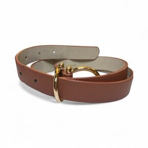 Rust or Brown Leather Belt with Gold Buckle